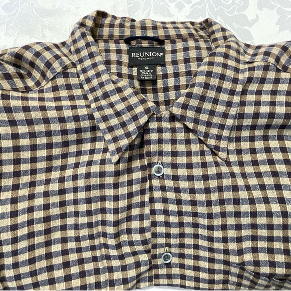 Reunion Men's Long Sleeve Shirt Black Check Pattern Size XL 100% Rayon - Picture 1 of 8